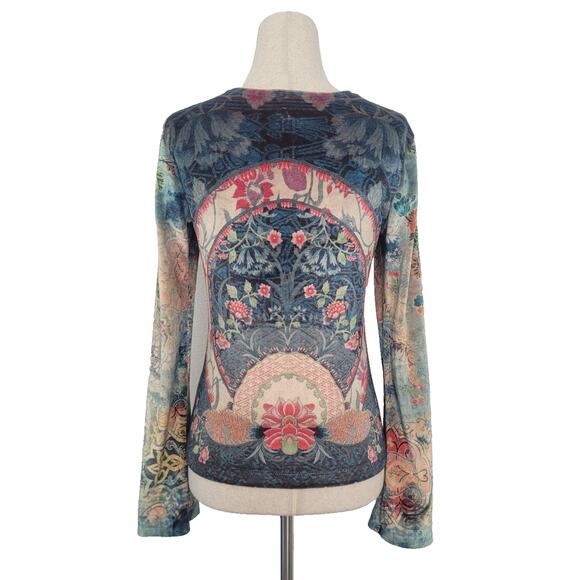 VTG 90's CLIO Floral Velvet Rhinestone Bell Sleeve Top Sz S Boho Artsy Eclectic - Picture 2 of 10